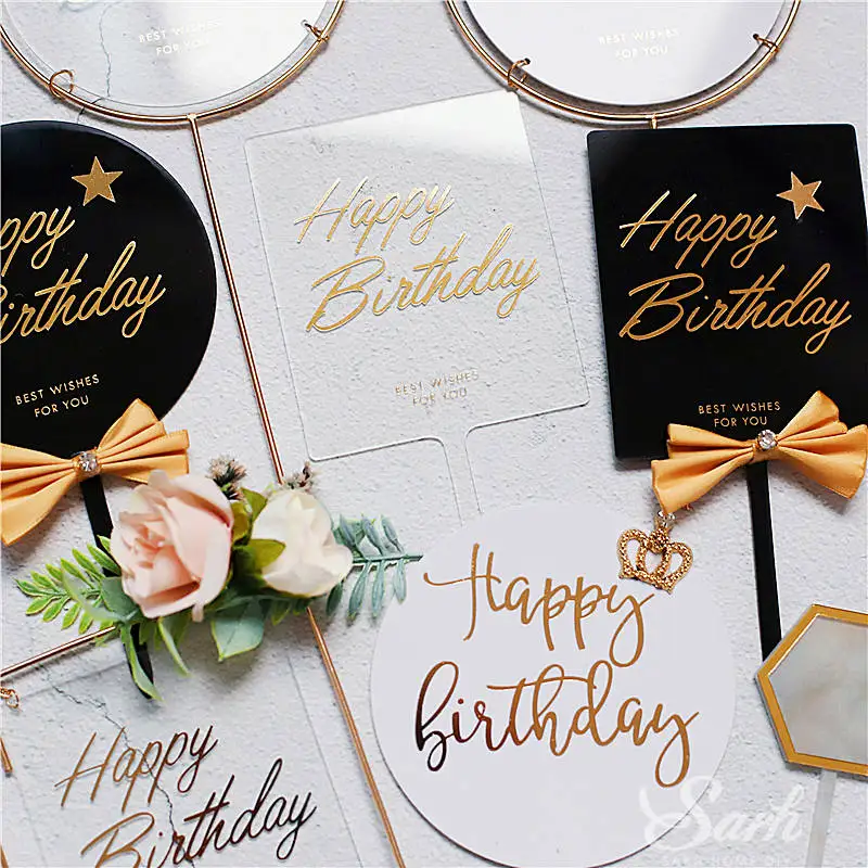 Черный белый прозрачный розовый Топпер для торта С Днем Рождения вечерние