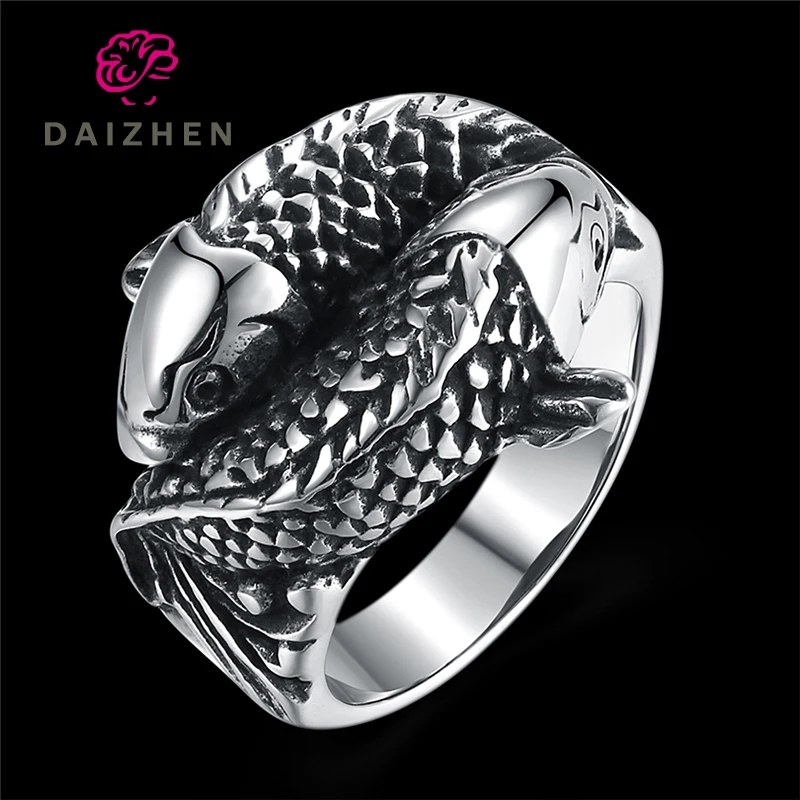 Мужское кольцо из чистой титановой стали 316L в форме рыбы на палец стиле панк