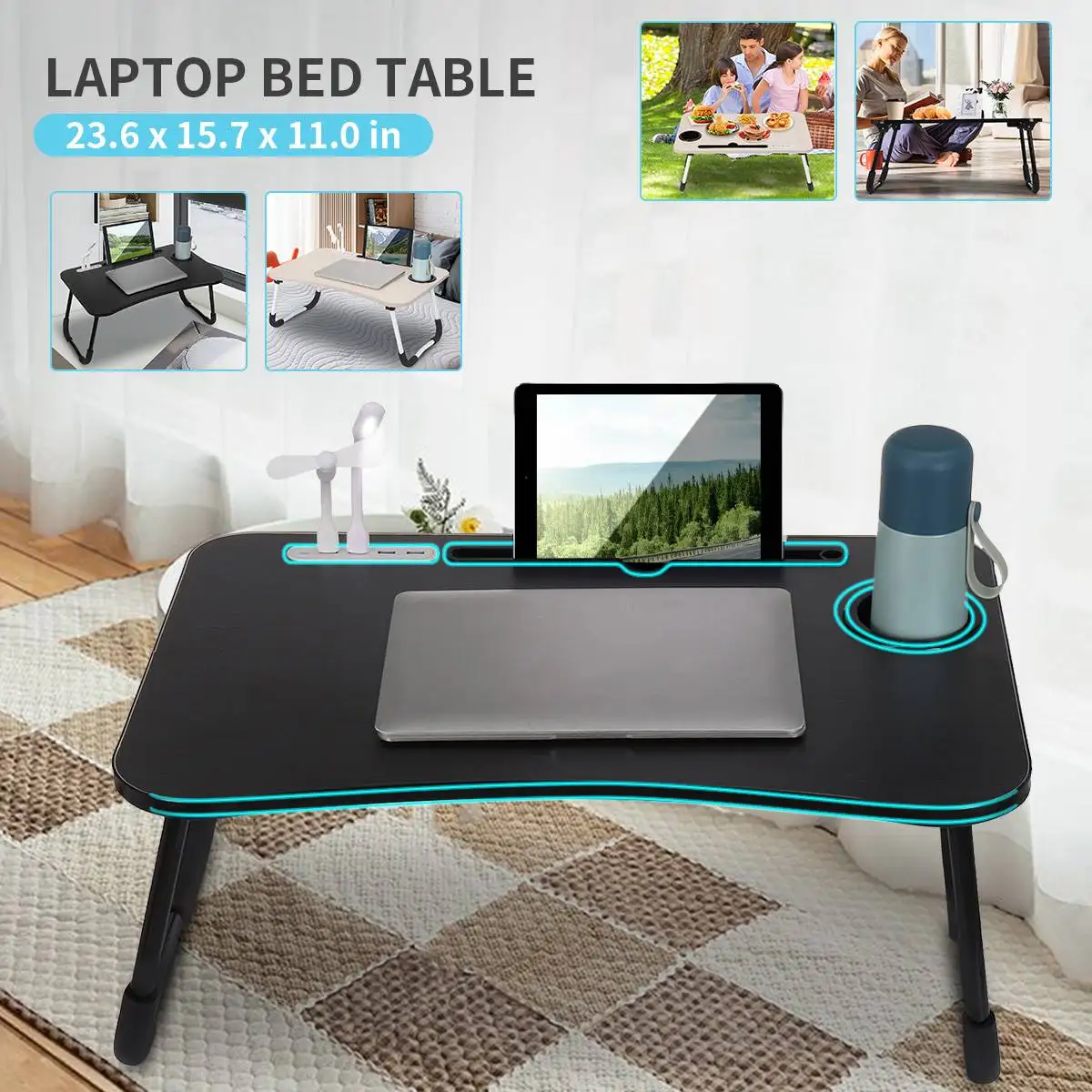 

Portable Folding Laptop Computer Desk Picnic Breakfast Tray Holder Bed Sofa Tea Serving Table Wooden Foldable Study Table Stand