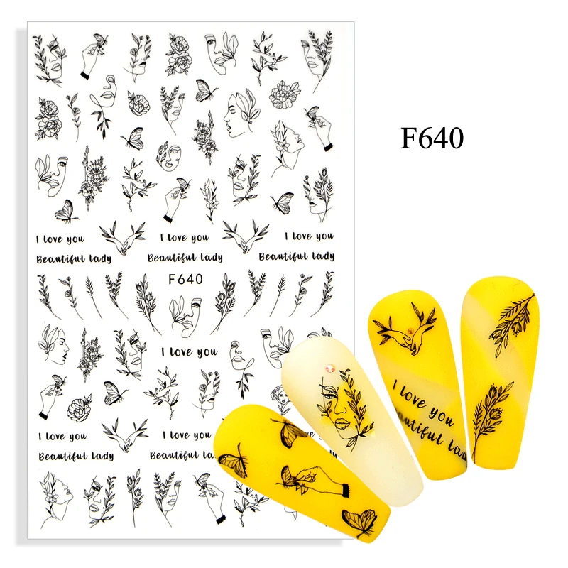 2022 летние наклейки для ногтей с цветами и фламинго 3D абстрактный дизайн лица леди