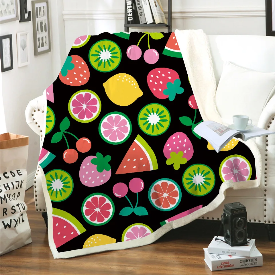 

Шерстяное одеяло с рисунком фруктов, утолщенное декоративное одеяло с рисунком свежего лимона, ананаса, для взрослых и детей, спальни, домаш...
