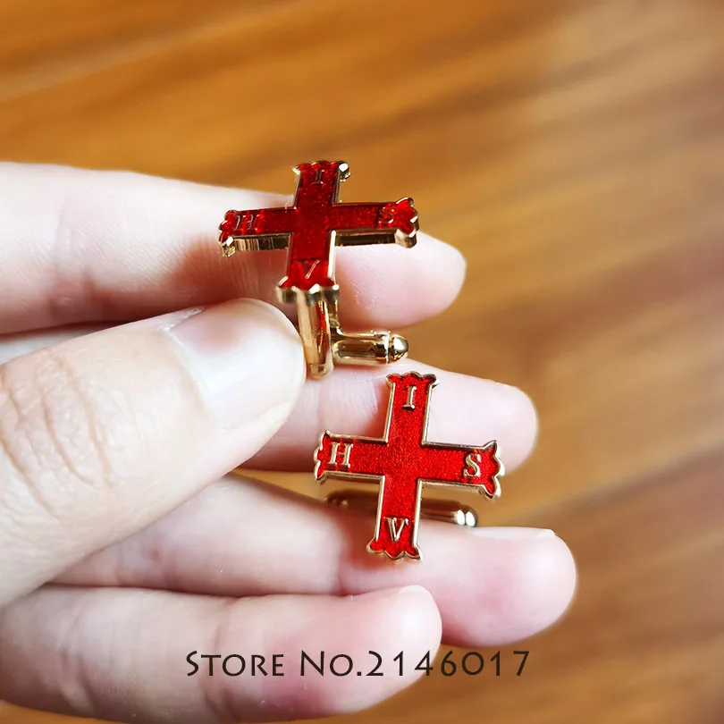 1 пара запонки с красным крестом Константин масонские манжеты | Дом и сад