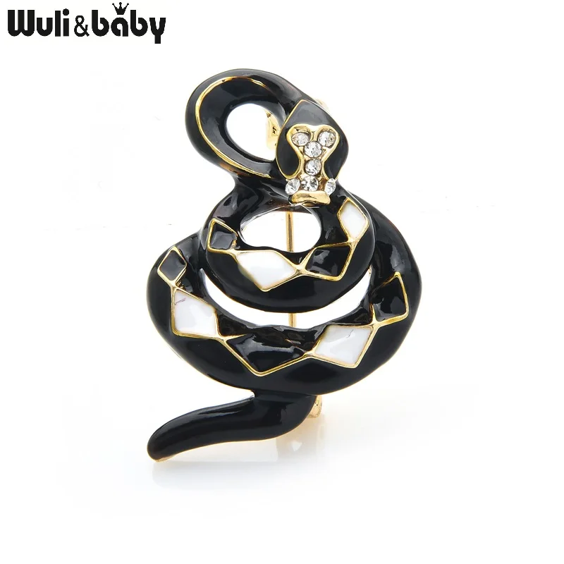 Маленькие черные эмалированные Броши Wuli & baby в виде змеи для женщин и мужчин