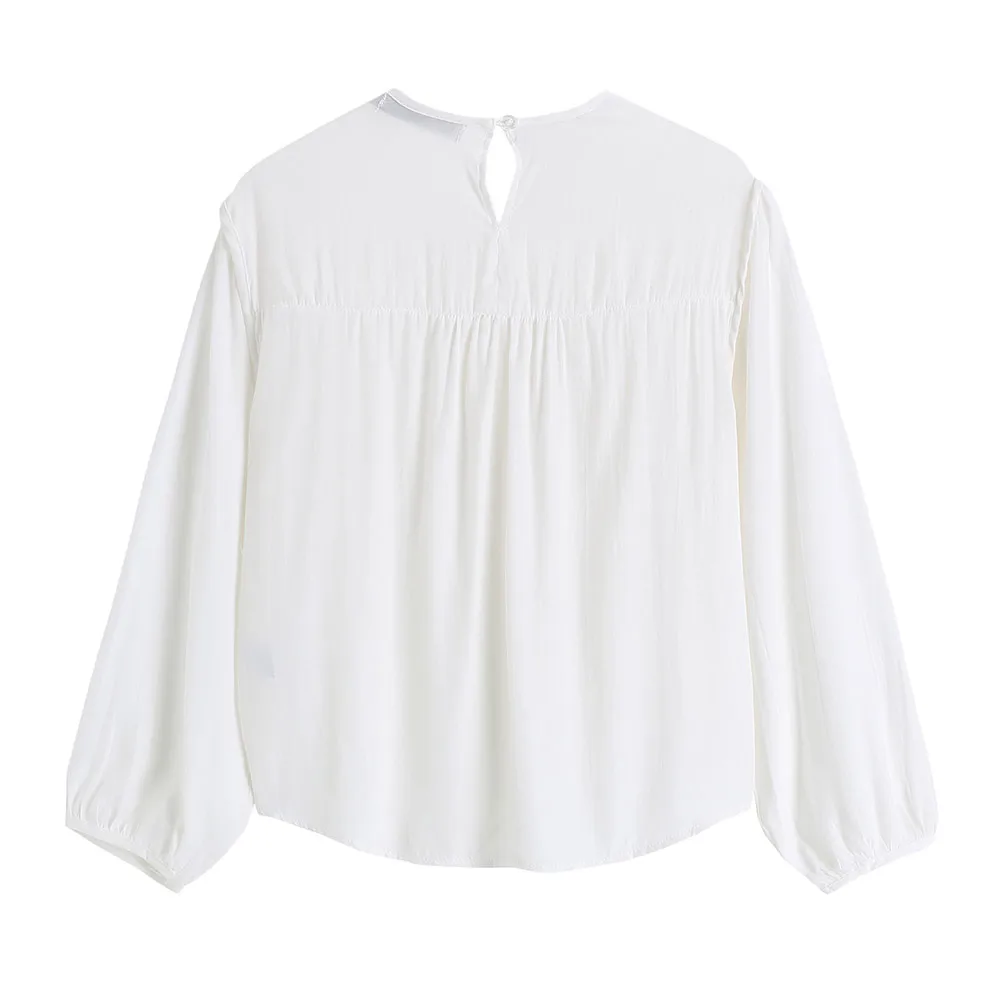 

Korean Vintage loose round neck blouse all-match bottoming shirt Spring autumn new 2021 long-sleeved crepe women casual Blouse