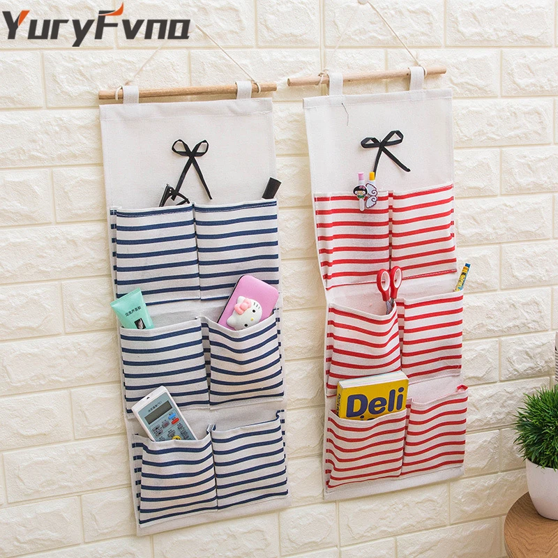 YuryFvna Wall Hanging Bag Linen Cotton Fabric Kitchen Storage Case Closet Home Organizer Gadget Holder | Дом и сад