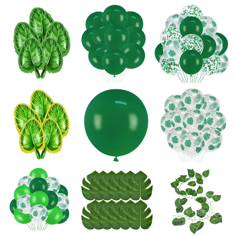 Зеленые латексные воздушные шары для вечеринки в джунглях фольгированные с
