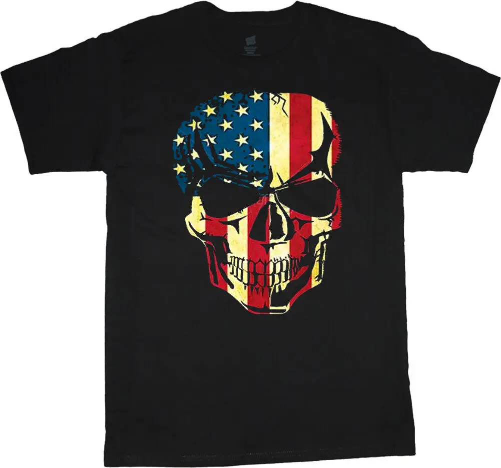 

USA skull American flag t shirt us flag skull design for men Short Casual O-Neck customized products