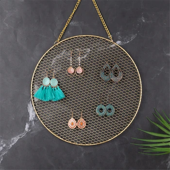 Nordic Style Metal Grid Round Wall Shelf Earring Organizer Jewelry Holder Ear Stud Display Rack for Bracelet Necklace Ring
