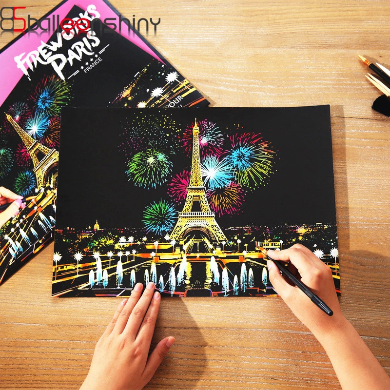 

BalleenShiny Kids DIY Scratch Paintings Magic Seascape Art Drawings Baby Educational Toys Child Birthday Gifts For Boys Girls