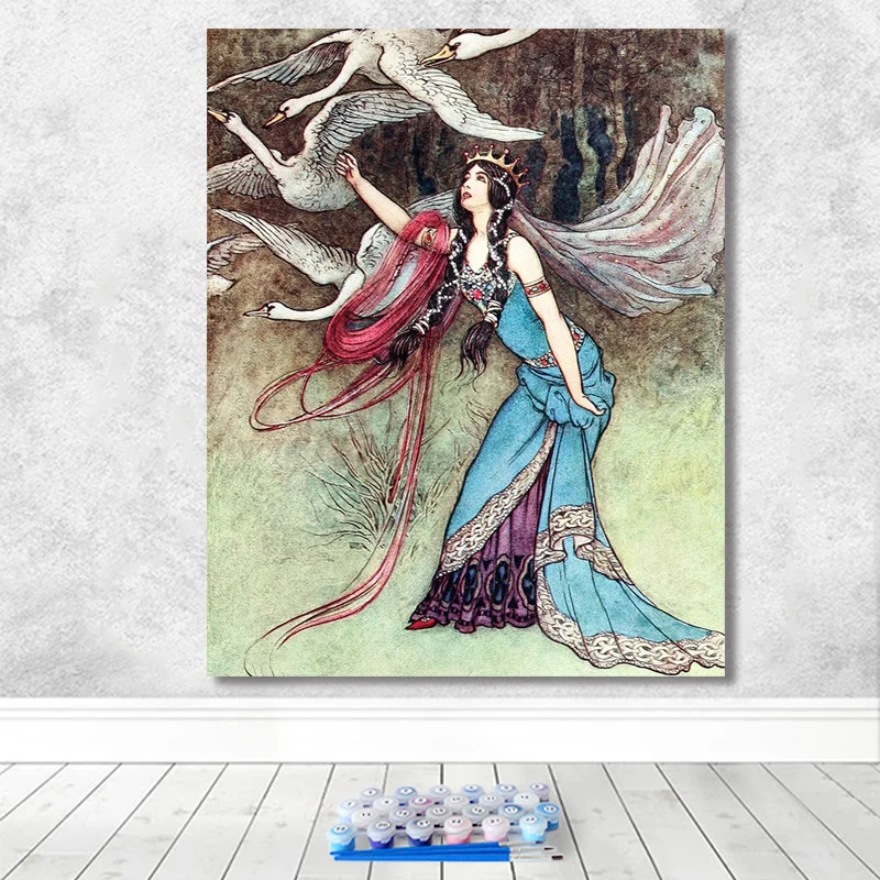 

Living Home Background Wall Corridor Decorative Painting Painting by Numbers Art Paint by Number Hand Drawn Medieval Female