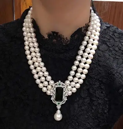 Hot sell new 8 to 9mm natural white freshwater pearl multilaye necklace zircon accessories fashion jewelry