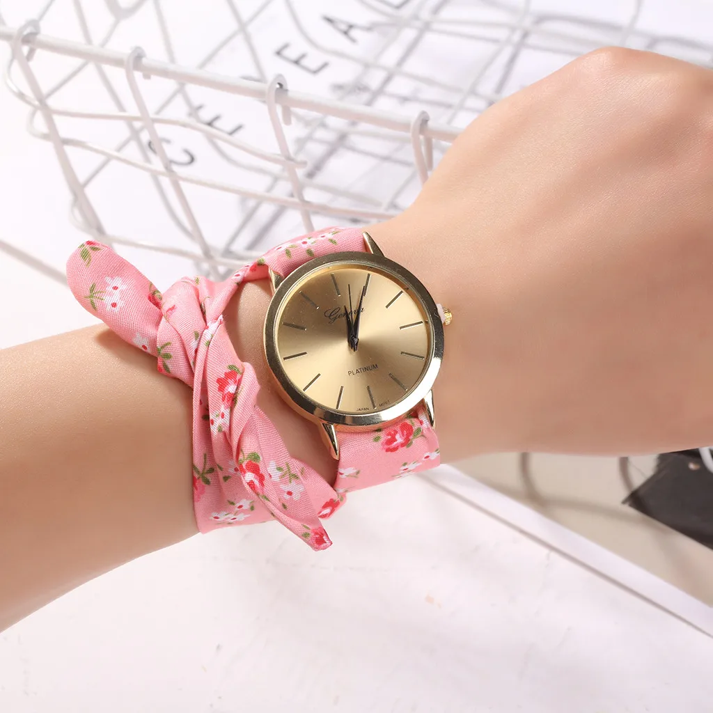 МОДНЫЕ женские НАРЯДНЫЕ часы с цветочным дизайном из ткани милые наручные