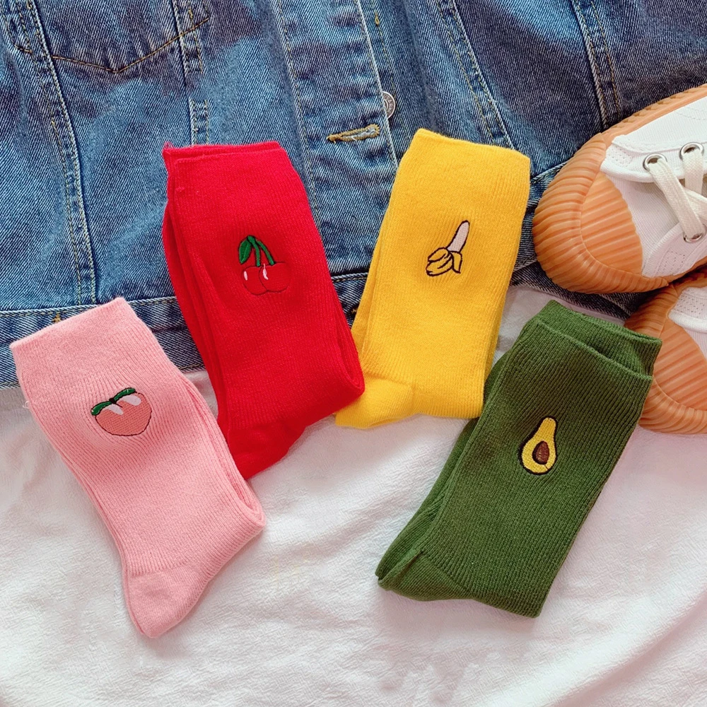 Женские хлопковые носки средней длины в стиле Харадзюку Короткие однотонные