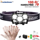 Высокомощный индукционный налобный фонарь с датчиком движения тела, Передний фонарь, USB, перезаряжаемый налобный фонасветильник 800 лм, водонепроницаемый налобный фонарь