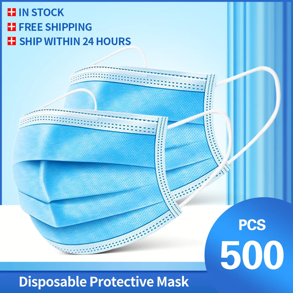 10-500Pcs  Disposable face mask masque chirurgical 3 Ply Filter Mouth Face Mask mascara mascarillas quirurgicas homologadas