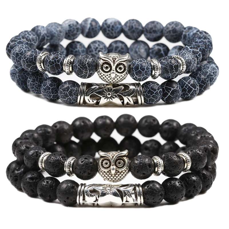 8 мм бусины Сова браслет ювелирные изделия камень браслеты для мужчин и женщин