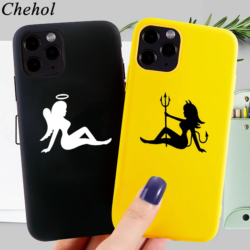 Забавный за чехол на айфон iPhone 6 S 7 8 плюс X XS MAX XR Ангел Дьявол мягкий силиконовый