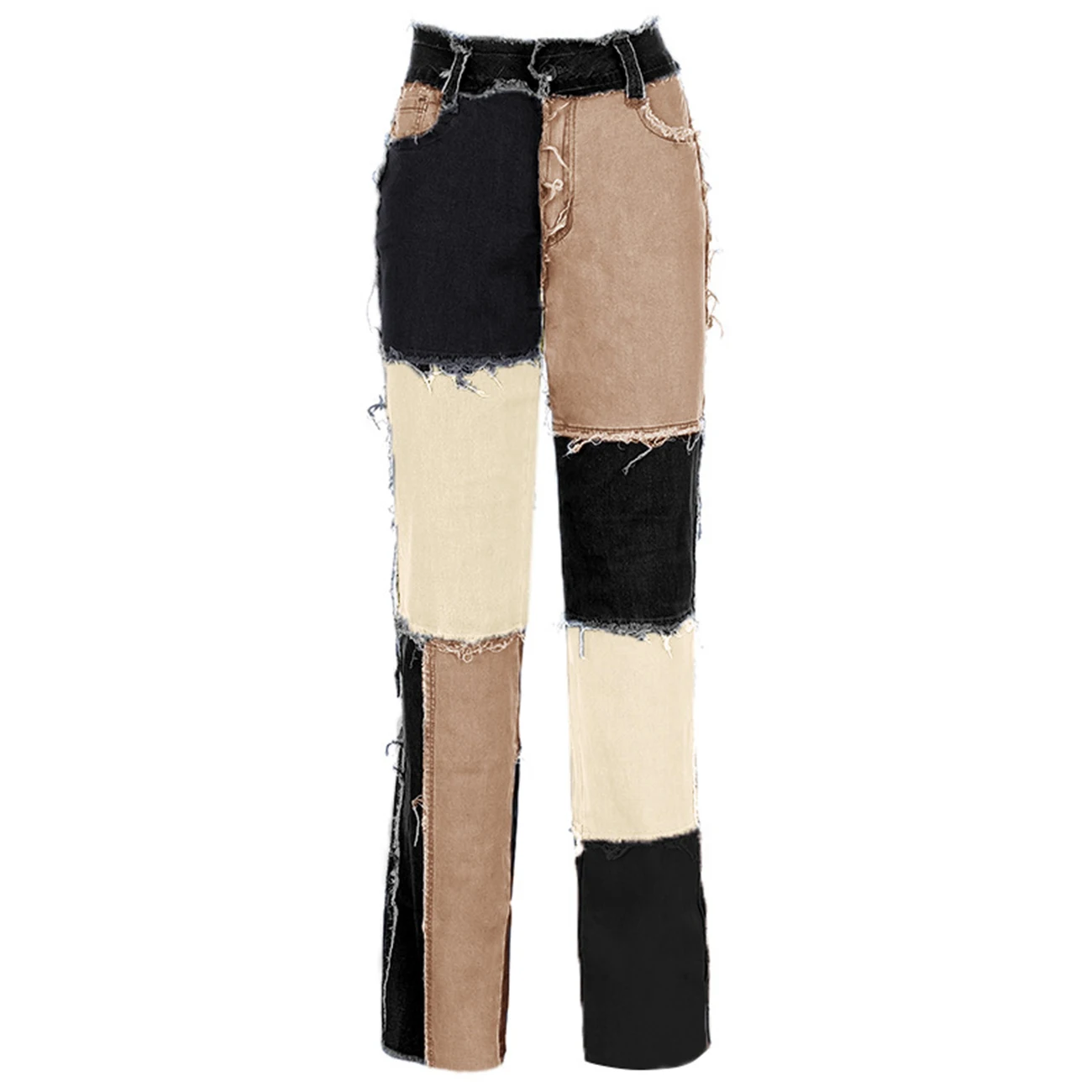 

Vintage Patchwork Color Block Trousers Female 2020SS Autumn Harajuku Hip Hop Streetwear Casual Joggers Harem Denim Pants Women