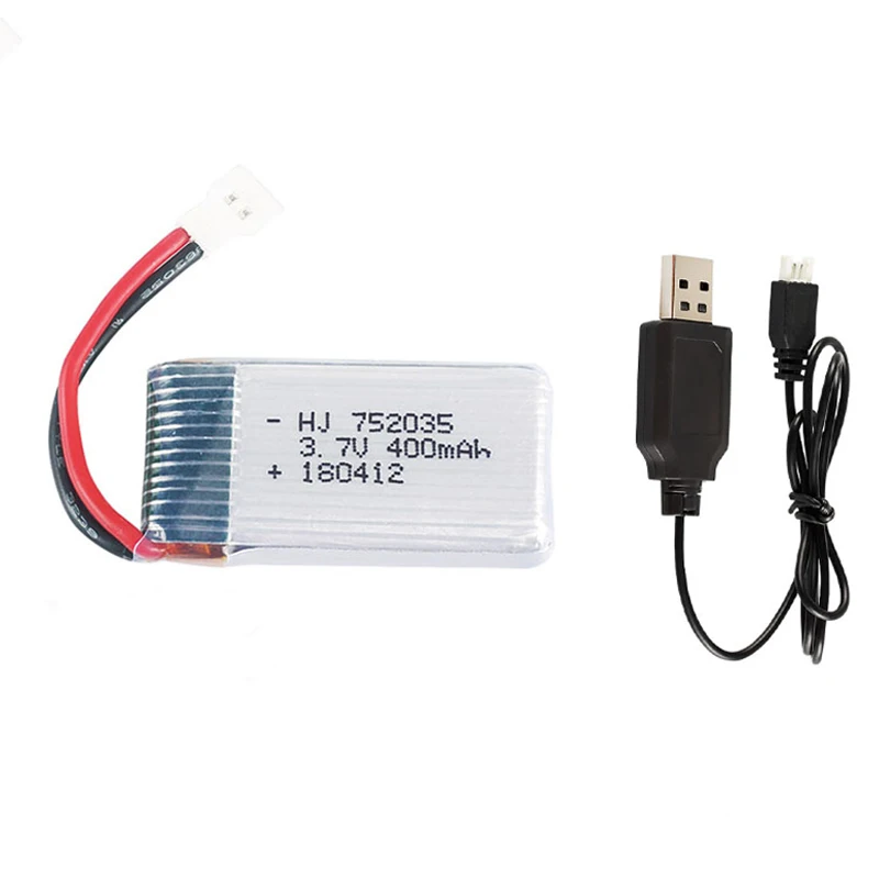 

2 pcs 400mAh 752035 Battery For Hubsan X4 H107 H107L H107D JD385 JD388 Accumulator 2-wire Plug With 1 USB charger ( Input 5V)