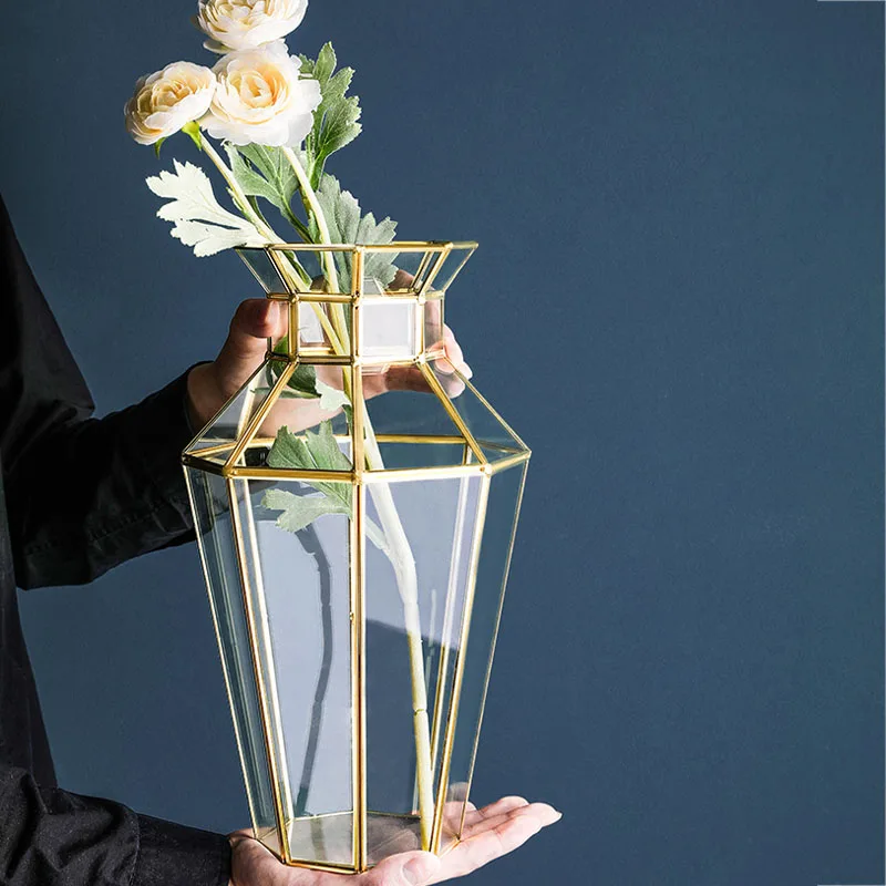 Винтажная стеклянная ваза из латуни с золотым ободком украшение для гостиной