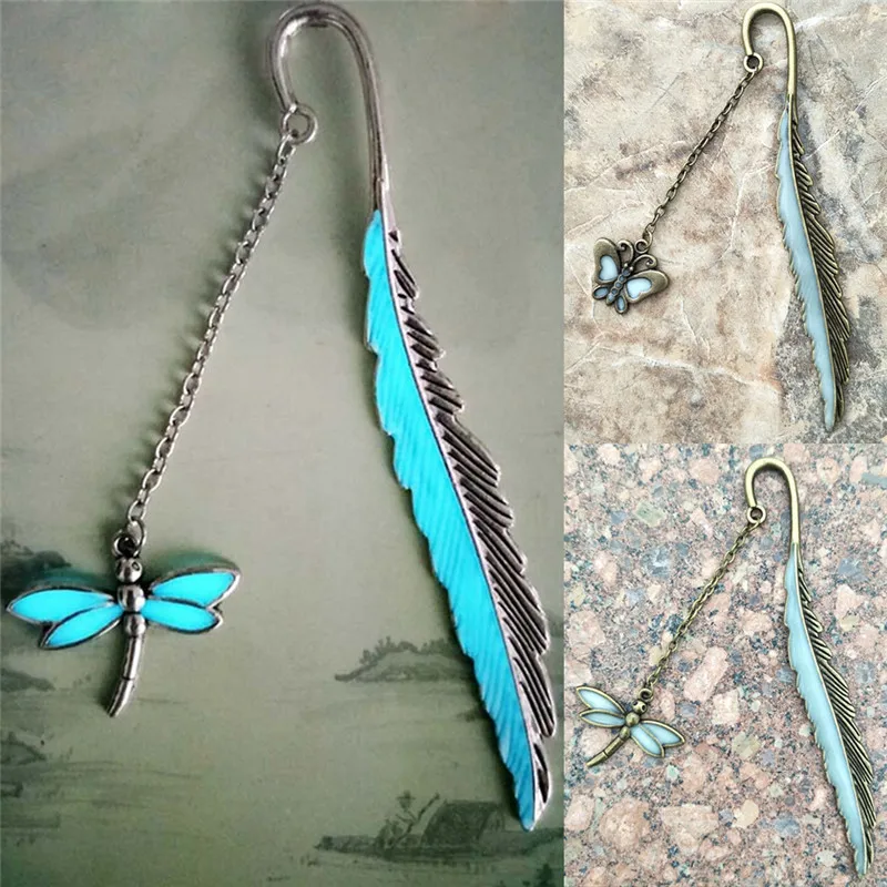 1 шт. бабочка Закладка в виде стрекозы ретро перо светящаяся закладка для чтения