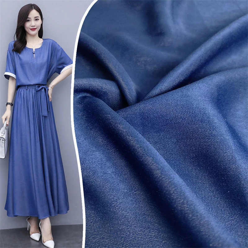

Fashion Tencel Cotton Denim Fabric Wholesale Washed Drape Rayon Jeans Wide Leg Pants Shirt Dress Fabric High Quality