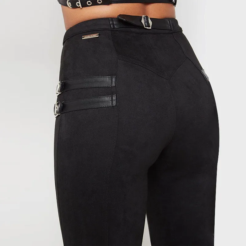 

Autumn Winter Suede Velvet Pants for Women Bandage Elasticity Slim Pencil Pant Fashion Stacked High Waisted Personality Trousers