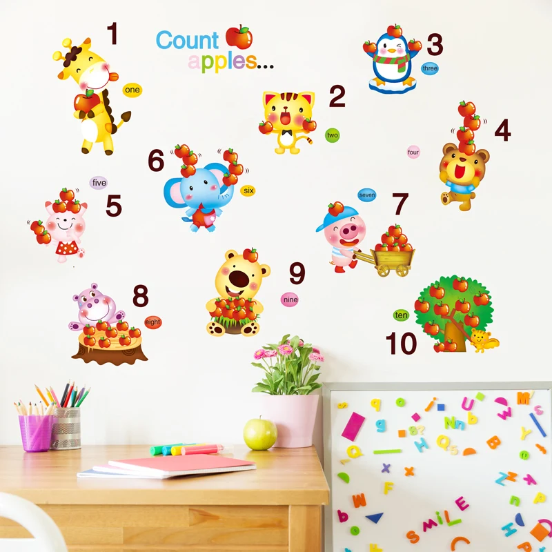 Яблоки номера Наклейка на стену DIY настенные наклейки с животными для детей