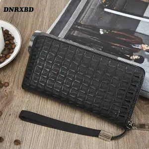 new high quality mens wallet business clutch bag crocodile patter purse carteira masculina zipper phone bag card holder for men free global shipping