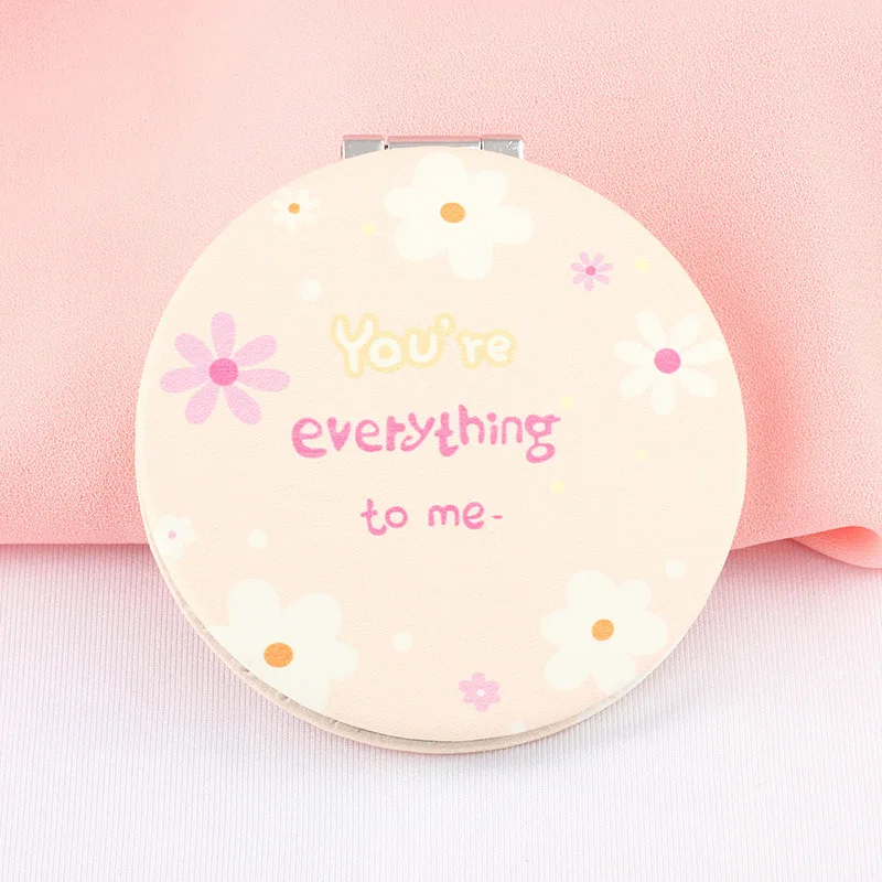 PU Folding Small Mirror Portable Makeup Pocket Mirror Round Mirror - Цвет: 22