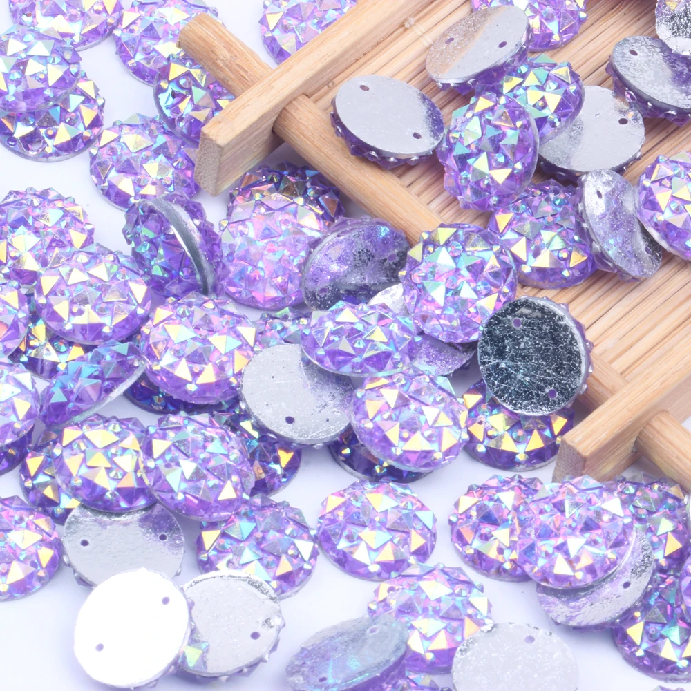 Стразы с плоской задней поверхностью из смолы 14 мм 100 шт. AB цвета 2 отверстиями