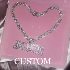 Подвеска с именем под заказ с кубинской цепочкой Стразы 9 мм, ожерелье с именем слова, хип-хоп ювелирные изделия