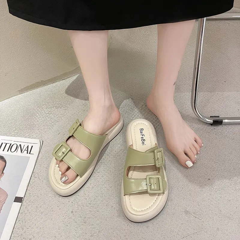 

Low Slippers Casual Female Shoes Slides Luxury 2021 Flat Soft Rome Basic Fashion PU Shoes Ladies' Slippers Luxury Slides Low Sli