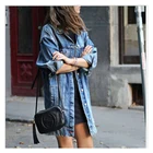 Женская джинсовая куртка, синяя свободная куртка, тренчкот средней длины, с эффектом потертости, большого размера, весна-осень 2021, 3003