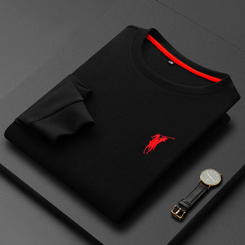 

2021 High End New Fashion Brand Designer cotton Long sleeve T-shirt Man Autum Embroidery Casual business Korean Top Quality