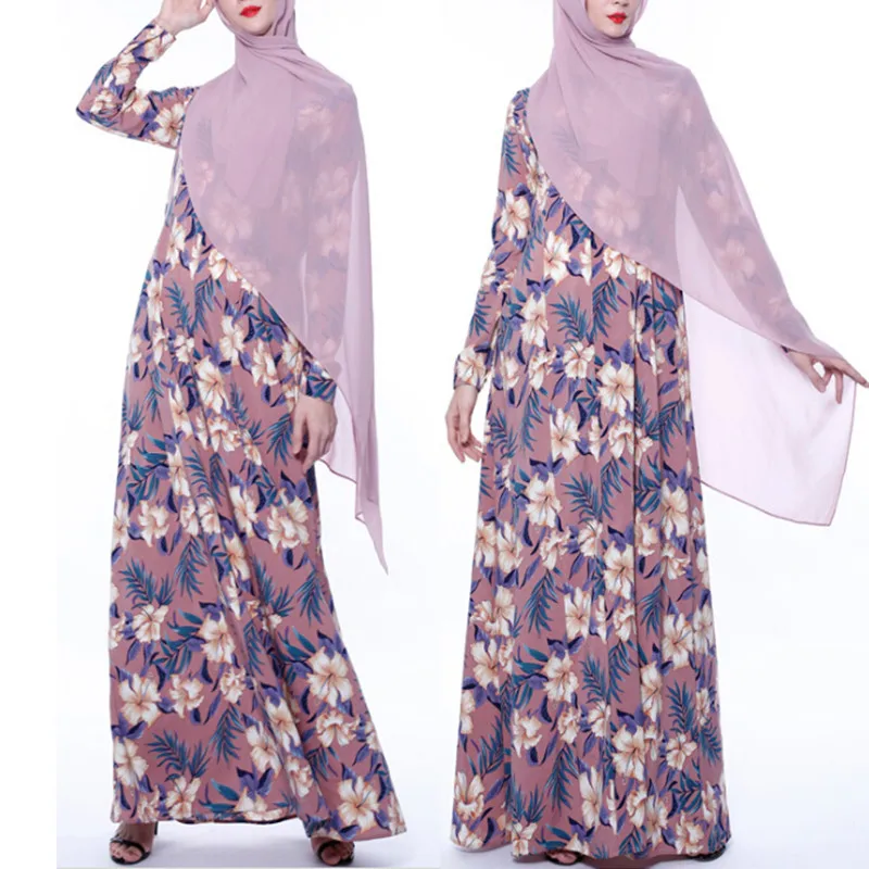 Abayas женская мусульманская одежда с цветочным принтом модные бандажные платья Хиджаб Макси мусульманское платье Бангладеш Кафтан Дубай, Турция Халат