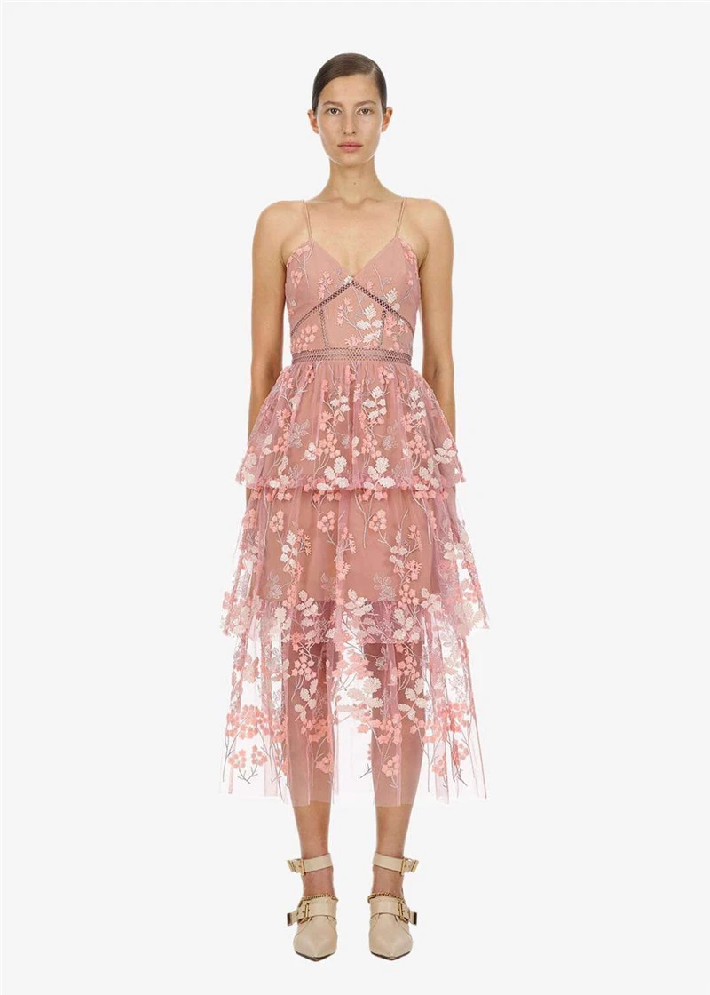 pink Модное летнее платье для подиума, женское платье для отдыха с красной розой, длинное платье с бантом на бретельках, синее белое фарфоровое платье с цветочным рисунком - Цвет: pink