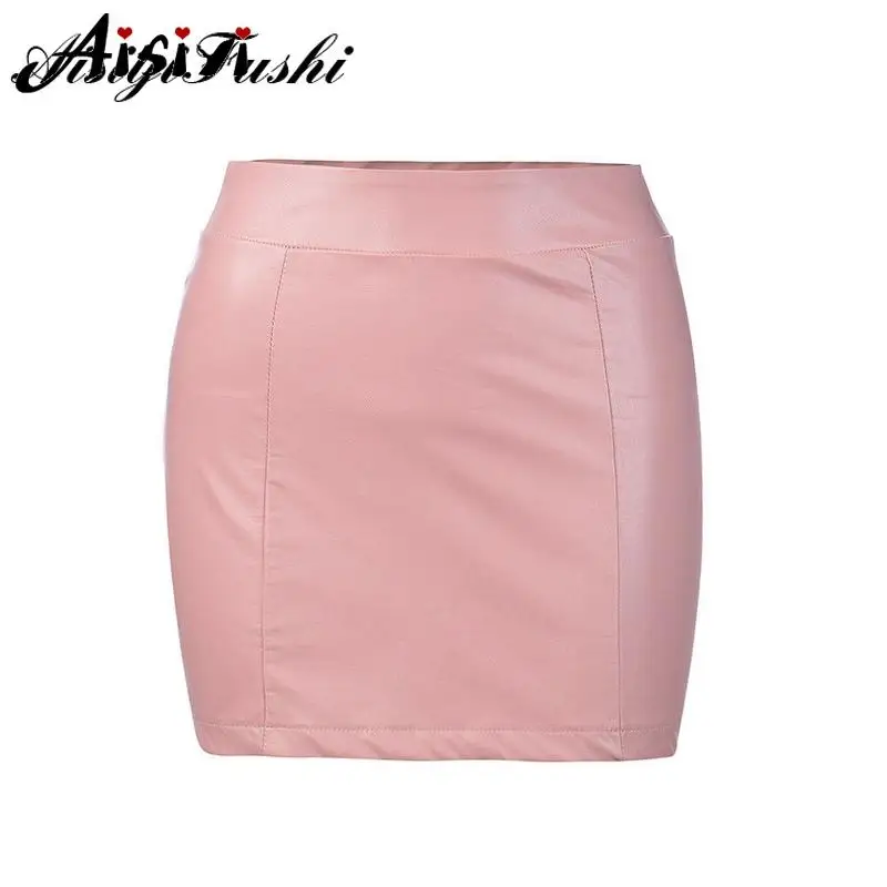 ASIYIFUSHI 2020 Новая летняя кожаная юбка Женская высокая талия мини Хаки розовая