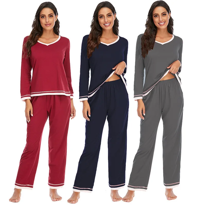 

ZOGAA 2 Pieces Pajamas Set Autumn Women Sleepwear Long Sleeve Nightgown for Female Ladies Simple Style Cotton Home Service Suit