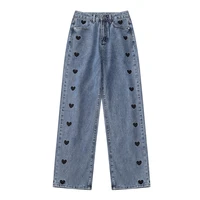 2022 new wide leg jeans women love printing vintage harajuku loose casual denim pants spring street high waist woman trousers
