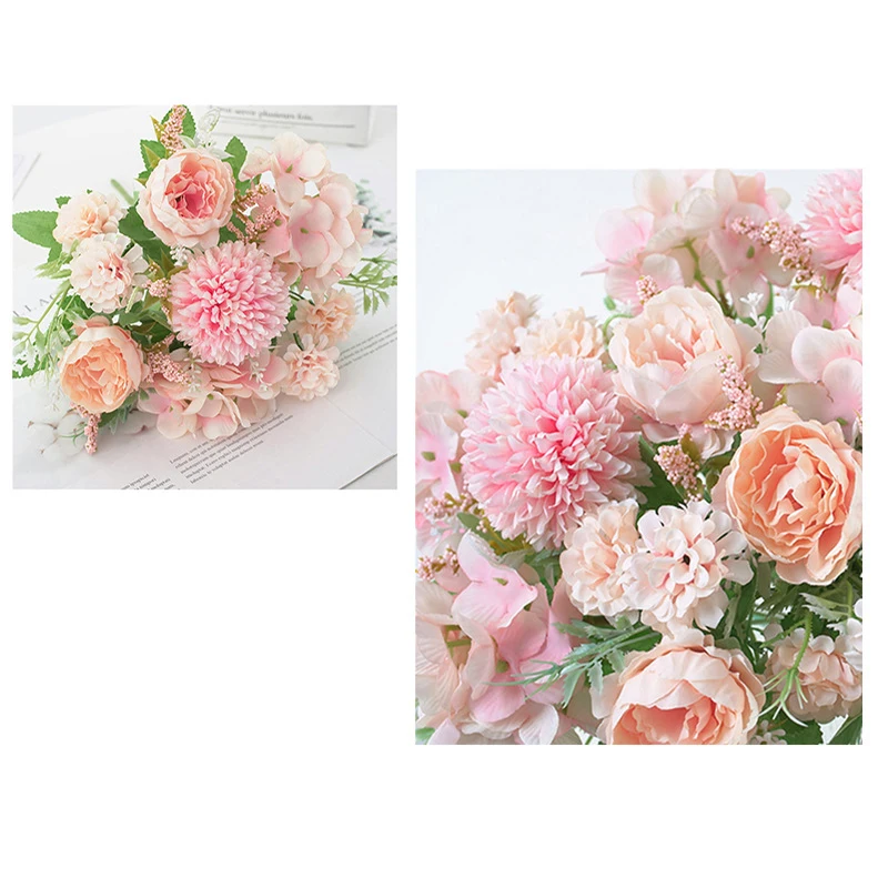 

Peony Artificial Flower Pink Silk Bouquet 7 Heads Beautiful Hydrangea Fake Flower High Quality Bride Wedding Home Decoration