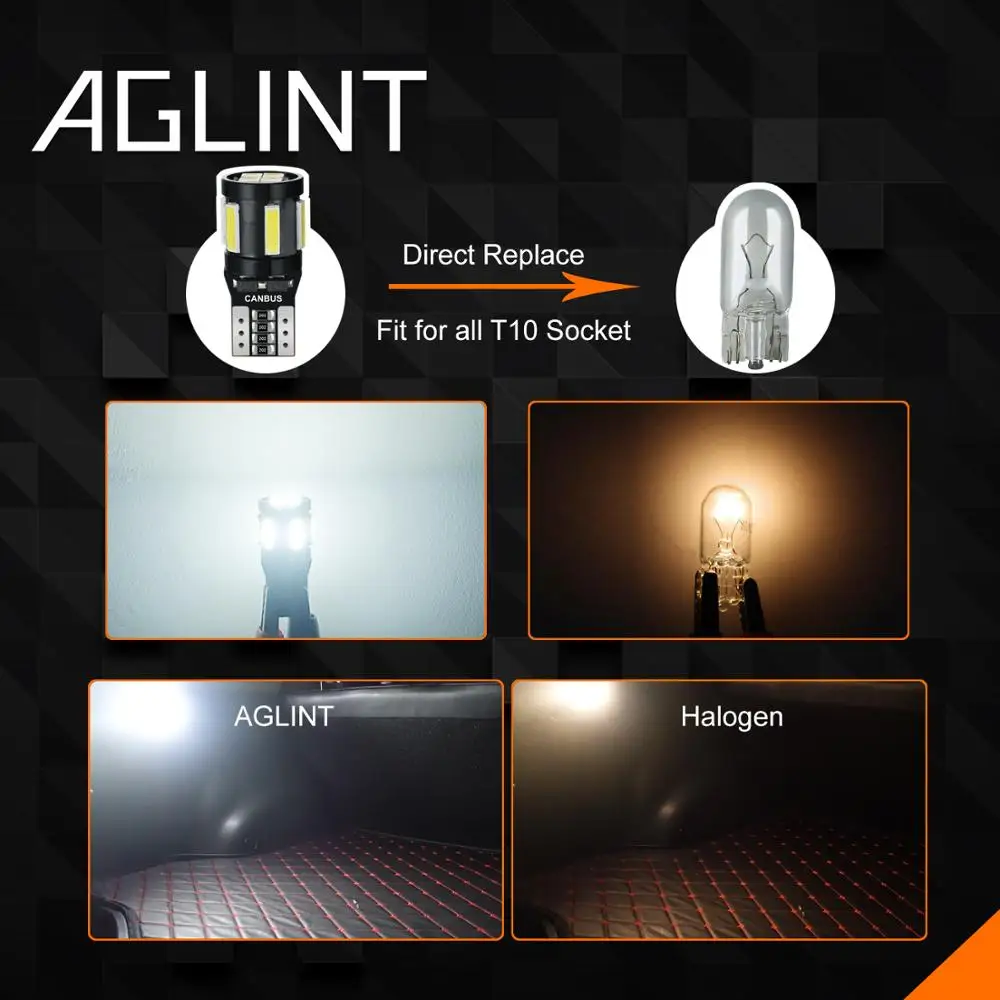 AGLINT 2 шт. T10 5W5 194 Светодиодный лампочки CANBUS 7020 + 3030 светодиодный 10 чипы авто