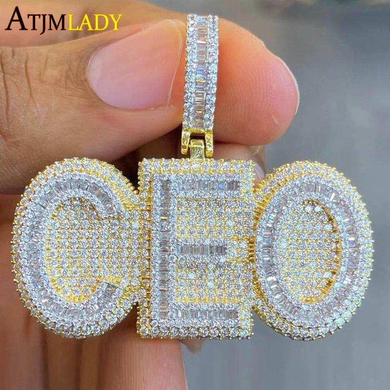 Ожерелье мужское с фианитом Позолоченное колье в стиле хип-хоп покрытием из