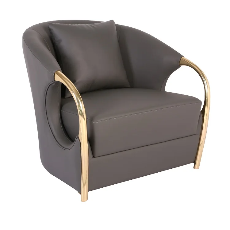 Modern Luxury Single Seat Sofa Made Of Brass Solid Wood Frame Highly Resilient Sponge And Half Leather Soft Roll | Мебель