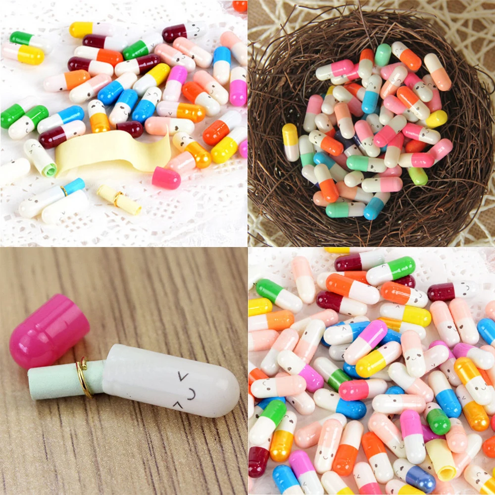 

50 Pcs Mini Love Pill With Roll Paper Blank Notes Message In A Bottle Capsule Letter Full Clear Wish Drift Bottle Lovers Gift