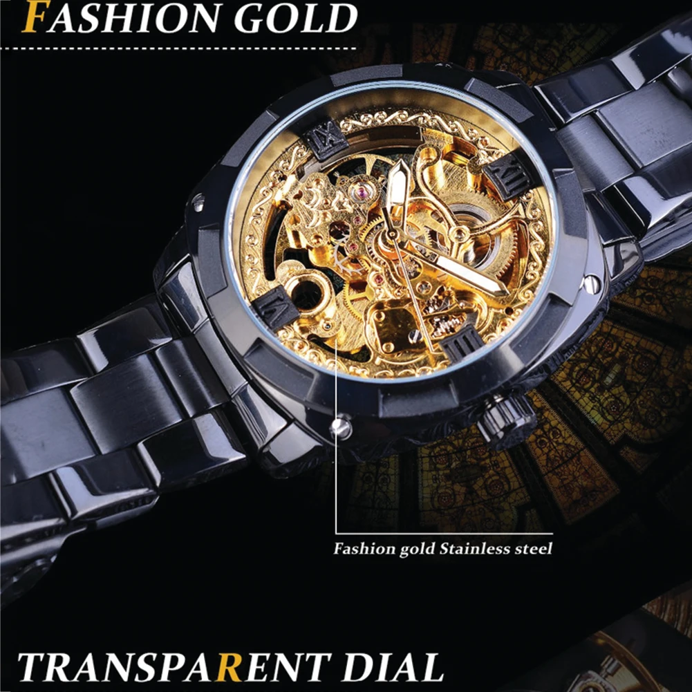 Men Waterproof Automatic Mechanical Watch Fashion Alloy Wristwatch Black Gold Silver Color | Наручные часы