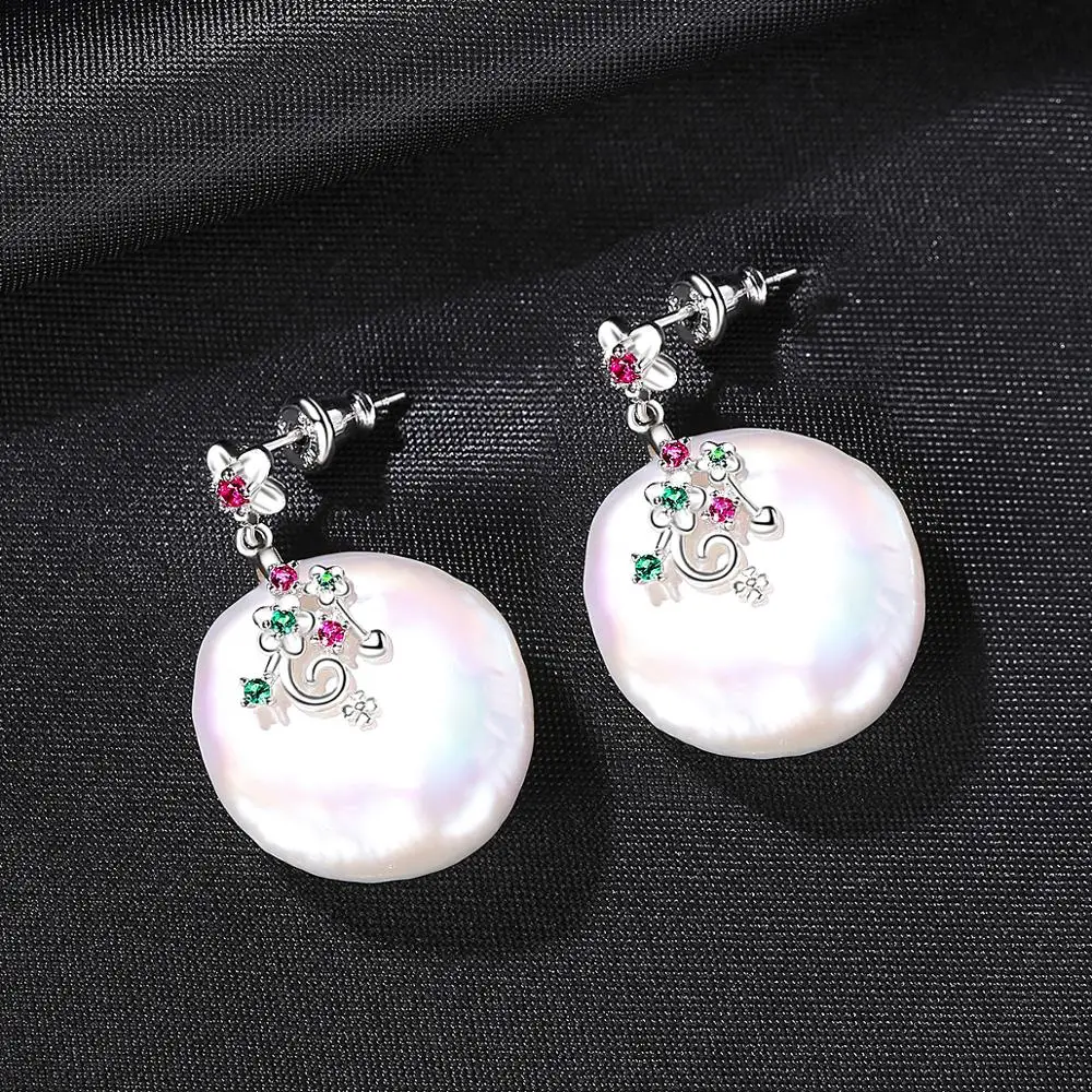 

PAG&MAG Vintage Natural Pearls Hanging Earrings 100% 925 Sterling Silver Pattern CZ Drop Earrings Women's Fine Silver Jewelry