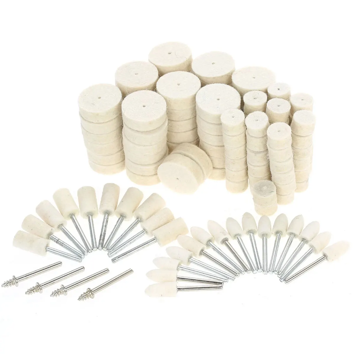 

Wool Felt Mounted Polishing Buffing Wheel OD 9.5/13/25mm grinding head 145pcs For Dremel Drill Rotary Tool 1/8" Shank