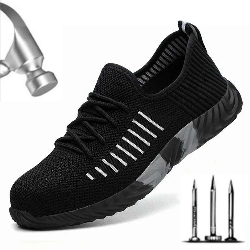 

New men Steel Toe Work Safety Shoes Lightweight Breathable Reflective Casual Sneaker Prevent piercing Women Protective boots