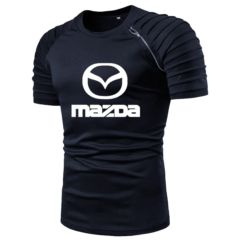 

Футболка мужская хлопковая с коротким рукавом, модная Повседневная рубашка с принтом логотипа автомобиля Mazda, в складку, лето